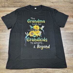 Grandma Loves Her Grandkids Hummingbird Sunflower Graphic T-Shirt Black XL